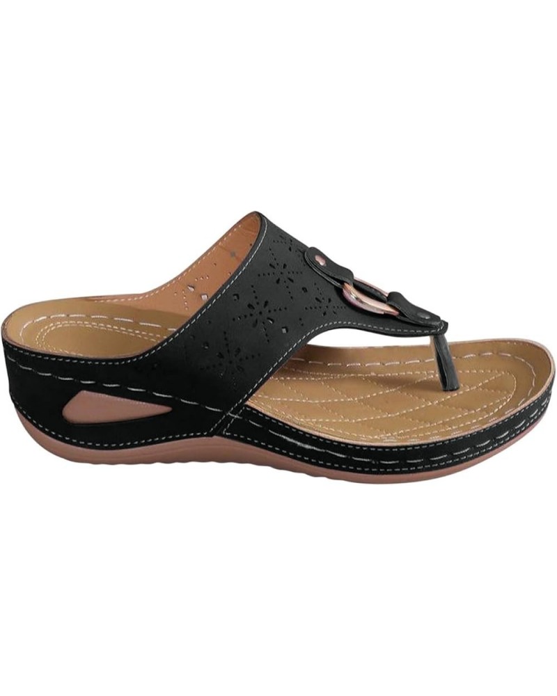 Sandalias elegantes mujer círculo de metal hueco suela gruesa tacón de cuña sandalias básicas clásicas S-236 Black $12.79 Ath...