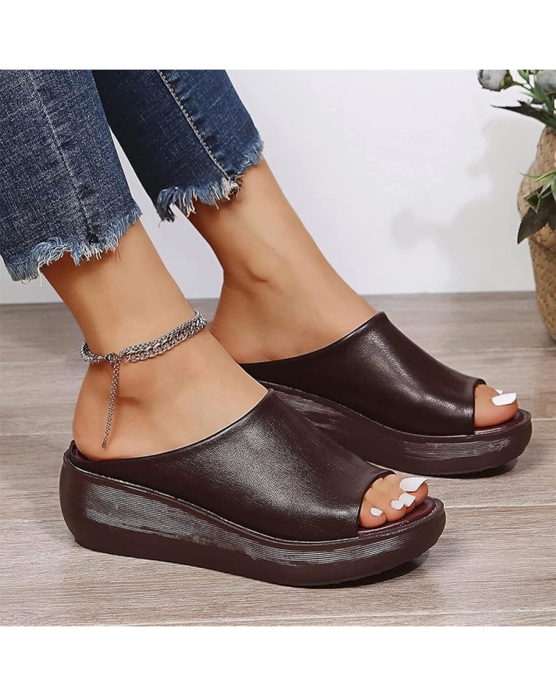 Women Basic Plain Slippers Slip on Platform Sandals Arch Support Sliders Mules Shoes Comfortable Summer Wedge Fish Mouth Sand...