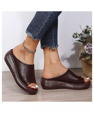 Women Basic Plain Slippers Slip on Platform Sandals Arch Support Sliders Mules Shoes Comfortable Summer Wedge Fish Mouth Sand...