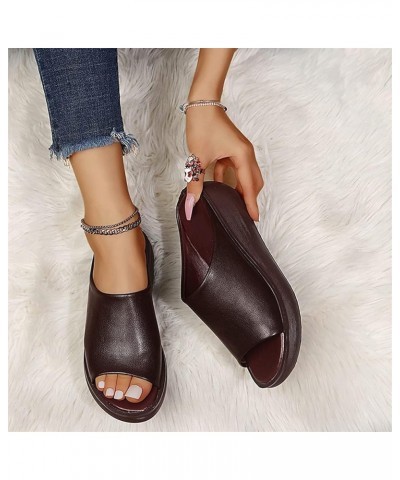 Women Basic Plain Slippers Slip on Platform Sandals Arch Support Sliders Mules Shoes Comfortable Summer Wedge Fish Mouth Sand...