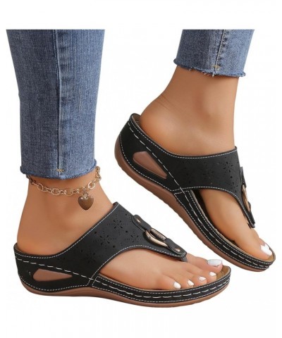 Sandalias elegantes mujer círculo de metal hueco suela gruesa tacón de cuña sandalias básicas clásicas S-236 Black $12.79 Ath...