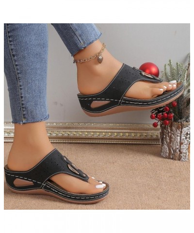 Sandalias elegantes mujer círculo de metal hueco suela gruesa tacón de cuña sandalias básicas clásicas S-236 Black $12.79 Ath...