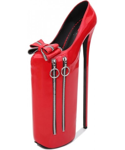 30CM High Heels, Nightclubs Party Pole Dance Sandals, Zipper Bow Stilettos, Wedding Dancing Shoes Red 37 $40.11 Sandals