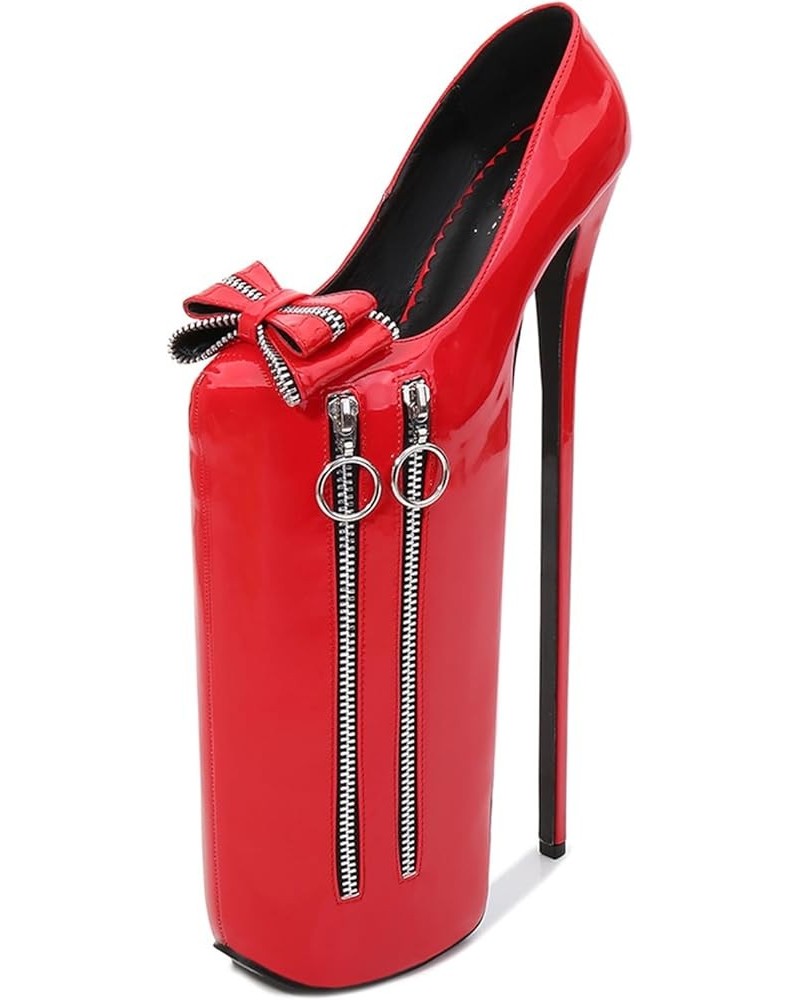 30CM High Heels, Nightclubs Party Pole Dance Sandals, Zipper Bow Stilettos, Wedding Dancing Shoes Red 37 $40.11 Sandals