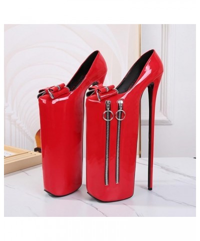 30CM High Heels, Nightclubs Party Pole Dance Sandals, Zipper Bow Stilettos, Wedding Dancing Shoes Red 37 $40.11 Sandals