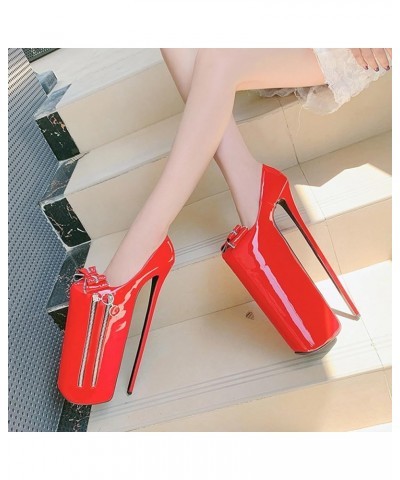 30CM High Heels, Nightclubs Party Pole Dance Sandals, Zipper Bow Stilettos, Wedding Dancing Shoes Red 37 $40.11 Sandals