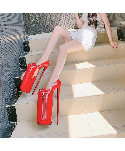 30CM High Heels, Nightclubs Party Pole Dance Sandals, Zipper Bow Stilettos, Wedding Dancing Shoes Red 37 $40.11 Sandals