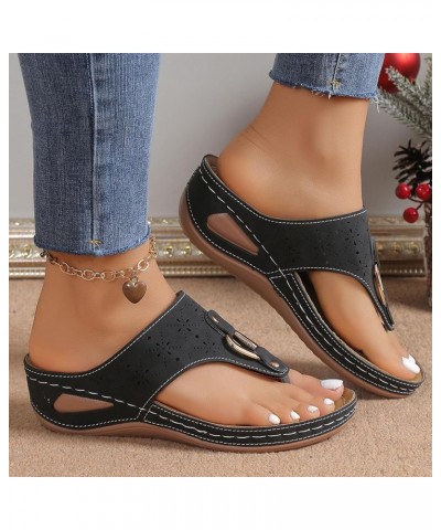 Sandalias elegantes mujer círculo de metal hueco suela gruesa tacón de cuña sandalias básicas clásicas S-236 Black $12.79 Ath...