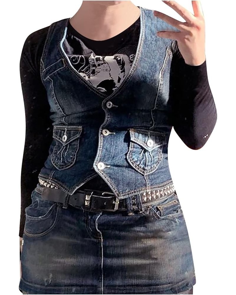 Crop for Women Tops Short Slim Fit Strap Style Denim Vest Top Deep V Neck Tops for Women Sexy H-blue - Women Wrap Jean Vest $...