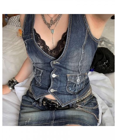 Crop for Women Tops Short Slim Fit Strap Style Denim Vest Top Deep V Neck Tops for Women Sexy H-blue - Women Wrap Jean Vest $...