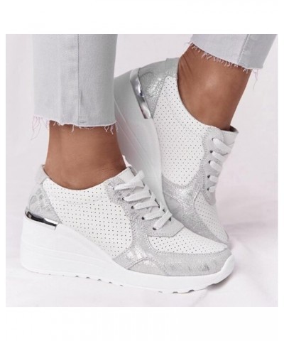 Jogging Shoes for Women - Women's Summer Lace-up Round Toe Breathable Platform Casual Sneakers Grey $10.16 Athletic Shoes