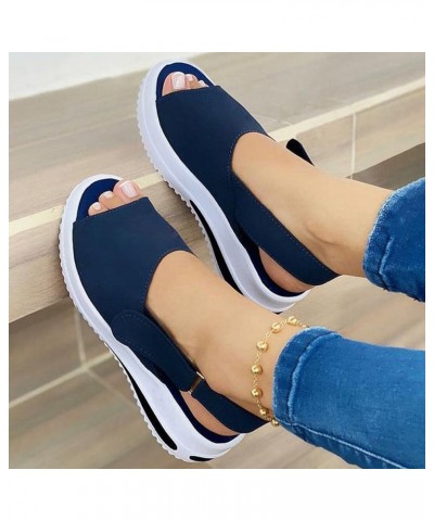 Women's Fashion Sneakers, Womens Summer Casual Lace-Up Flat Shoes Solid Walking Sneakers Breathable Wedge Platform Shoes Blue...