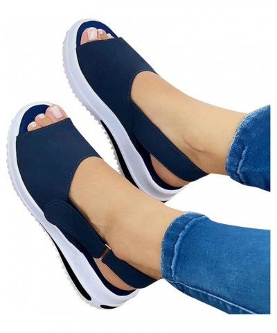 Women's Fashion Sneakers, Womens Summer Casual Lace-Up Flat Shoes Solid Walking Sneakers Breathable Wedge Platform Shoes Blue...