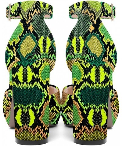 Womens Dating Peep Toe Platform Dress Patent Buckle Adjustable Strap Block High Heel Pumps Shoes 4 Inch Green Yellow Snake $4...