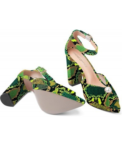 Womens Dating Peep Toe Platform Dress Patent Buckle Adjustable Strap Block High Heel Pumps Shoes 4 Inch Green Yellow Snake $4...