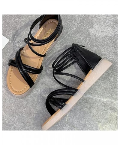 Women's Flat Sandals Lace up Zipper Roman Leather Platform Classic Ankle Strap Sandals Black 2 $20.51 Sandals