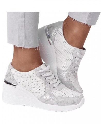 Jogging Shoes for Women - Women's Summer Lace-up Round Toe Breathable Platform Casual Sneakers Grey $10.16 Athletic Shoes