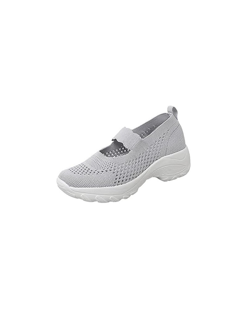 Women's Breathable Mesh Sneakers Comfort Working Shoes Platform Walking Shoes Lightweight Wedge Tennis Shoes (Black, 7) 8 Gre...