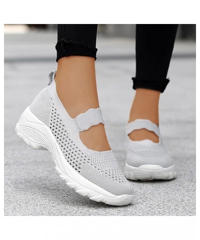 Women's Breathable Mesh Sneakers Comfort Working Shoes Platform Walking Shoes Lightweight Wedge Tennis Shoes (Black, 7) 8 Gre...