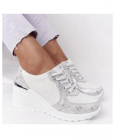 Jogging Shoes for Women - Women's Summer Lace-up Round Toe Breathable Platform Casual Sneakers Grey $10.16 Athletic Shoes