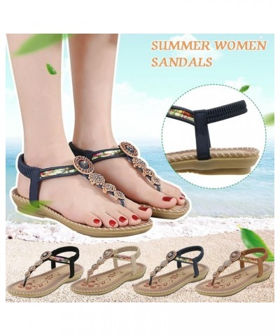 Beach Sandals for Women Dressy Summer Flat Bohemia Flip Flop Sandals Comfortable Slingback Clip Toe Elastic Strap Thong Sanda...