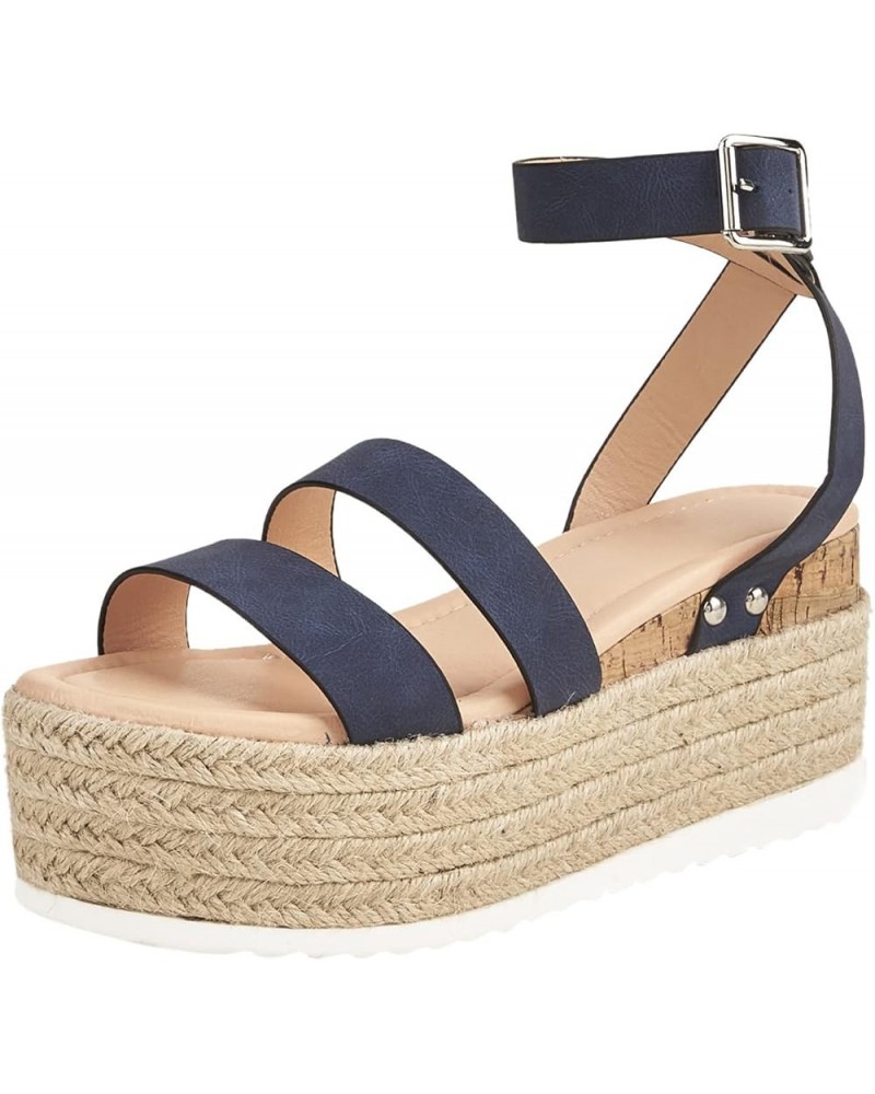 Women Solid Flock Espadrille Wedge Sandals Breathable Fish Mouth Sandals Fashion Casual Roman Slingback Sandals Blue 6.5 $35....