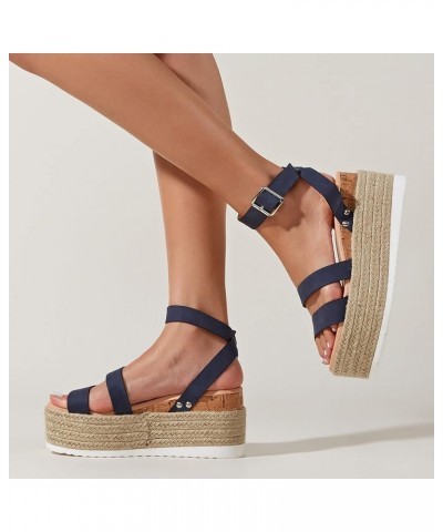 Women Solid Flock Espadrille Wedge Sandals Breathable Fish Mouth Sandals Fashion Casual Roman Slingback Sandals Blue 6.5 $35....