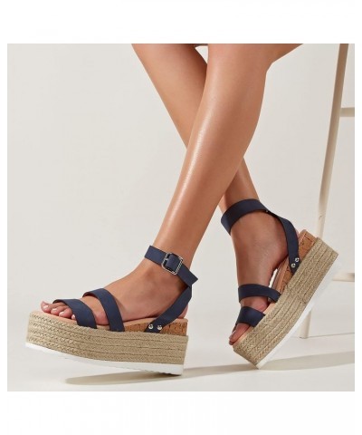 Women Solid Flock Espadrille Wedge Sandals Breathable Fish Mouth Sandals Fashion Casual Roman Slingback Sandals Blue 6.5 $35....