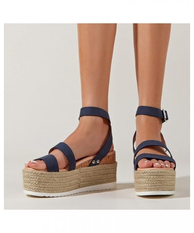 Women Solid Flock Espadrille Wedge Sandals Breathable Fish Mouth Sandals Fashion Casual Roman Slingback Sandals Blue 6.5 $35....