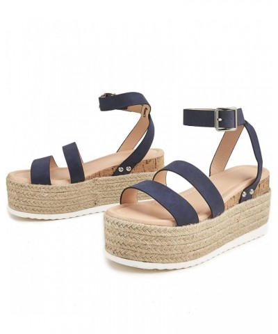 Women Solid Flock Espadrille Wedge Sandals Breathable Fish Mouth Sandals Fashion Casual Roman Slingback Sandals Blue 6.5 $35....