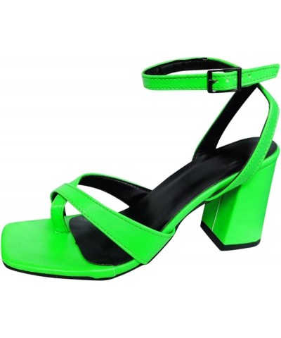 Women Summer High Heels Sandals Stiletto Heel Ankle Strap Dress Sandals Women's Open Toe Lace up Chunky Sandals E-green $4.58...