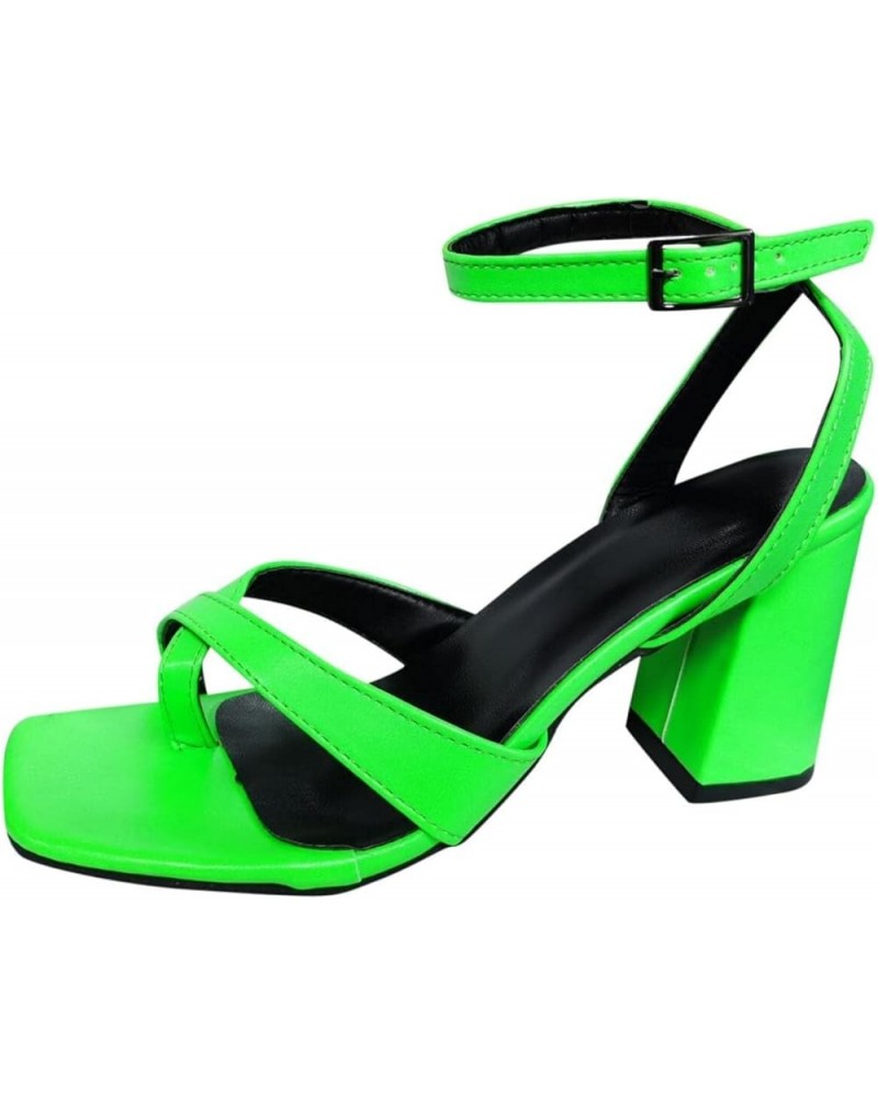 Women Summer High Heels Sandals Stiletto Heel Ankle Strap Dress Sandals Women's Open Toe Lace up Chunky Sandals E-green $4.58...