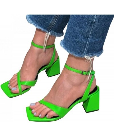 Women Summer High Heels Sandals Stiletto Heel Ankle Strap Dress Sandals Women's Open Toe Lace up Chunky Sandals E-green $4.58...