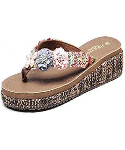 Flowers flip Flops Women's Platform Wedges Sandals Summer Shoes (38, Dark Red and Navy Blue) $16.00 Sandals