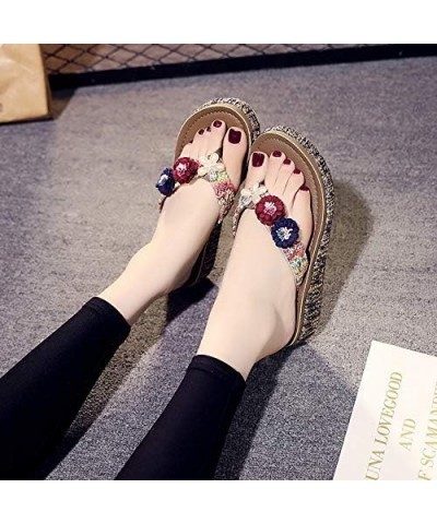 Flowers flip Flops Women's Platform Wedges Sandals Summer Shoes (38, Dark Red and Navy Blue) $16.00 Sandals