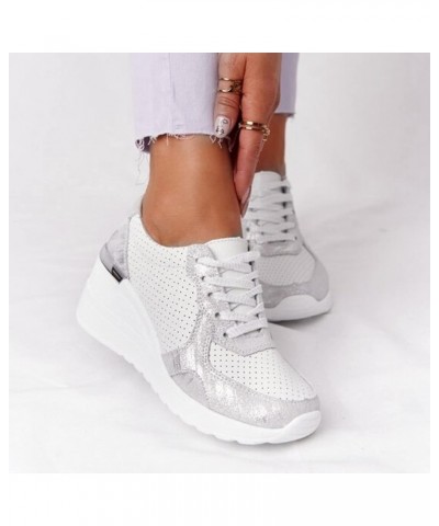 Jogging Shoes for Women - Women's Summer Lace-up Round Toe Breathable Platform Casual Sneakers Grey $10.16 Athletic Shoes