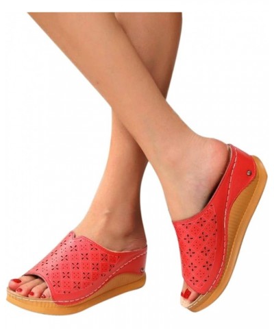 wedge slippers for women outdoor wedge slippers summer Wedge Sandals Platform wedge slippers with arch support Z 13-red $16.8...