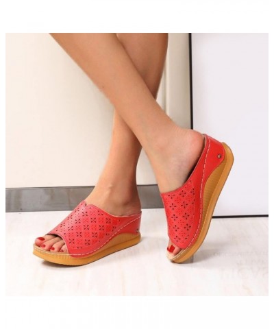 wedge slippers for women outdoor wedge slippers summer Wedge Sandals Platform wedge slippers with arch support Z 13-red $16.8...