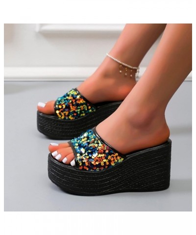 Women Sandals Women Black Flats Women Flip Flops Size 11 Calm Slides For Women Platform Women Black Wedges For Women L Multic...