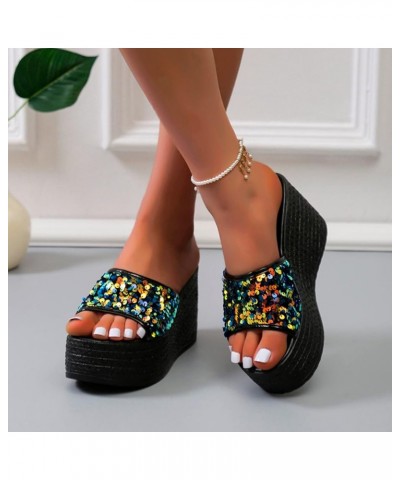 Women Sandals Women Black Flats Women Flip Flops Size 11 Calm Slides For Women Platform Women Black Wedges For Women L Multic...