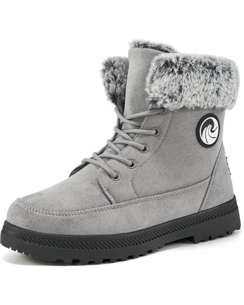 Winter Snow Boots for Women: Warm Fur Lined Ankle Booties Lace Up Slip on Outdoor Walking Womens Boots Grey 008 $17.81 Boots