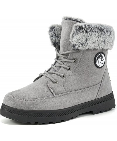 Winter Snow Boots for Women: Warm Fur Lined Ankle Booties Lace Up Slip on Outdoor Walking Womens Boots Grey 008 $17.81 Boots