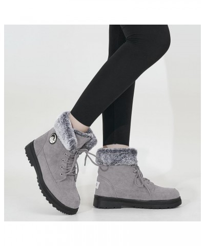 Winter Snow Boots for Women: Warm Fur Lined Ankle Booties Lace Up Slip on Outdoor Walking Womens Boots Grey 008 $17.81 Boots