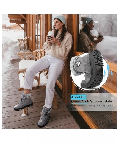 Winter Snow Boots for Women: Warm Fur Lined Ankle Booties Lace Up Slip on Outdoor Walking Womens Boots Grey 008 $17.81 Boots