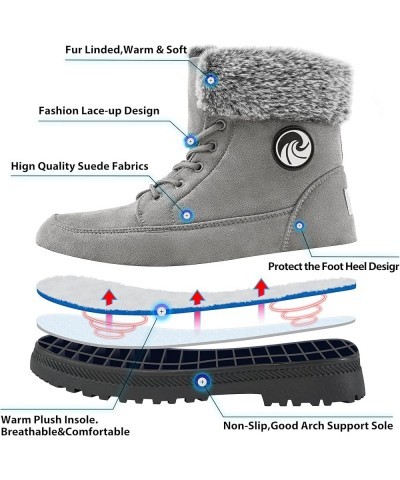 Winter Snow Boots for Women: Warm Fur Lined Ankle Booties Lace Up Slip on Outdoor Walking Womens Boots Grey 008 $17.81 Boots