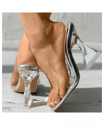 Fashion Spring And Summer Women Sandals Transparent High Heel Thick Heel Sexy Large Womens Flip Flops Sandals Silver $24.54 S...