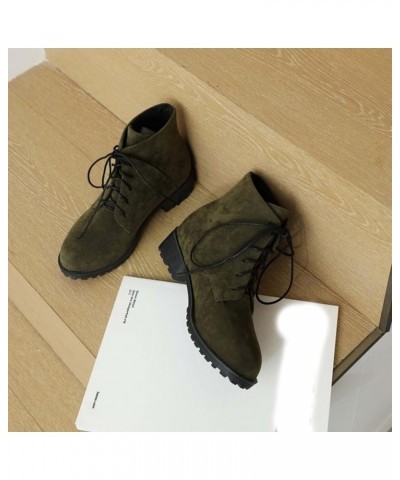 2022 Women's Autumn And Winter Low Heel Solid Flock Fashion Ankle Boots Womens Boots Buckle Green $28.26 Boots