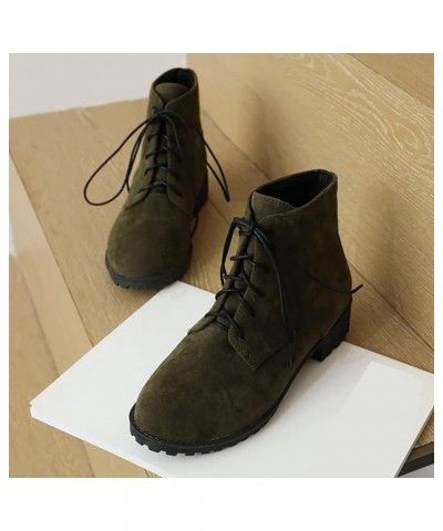 2022 Women's Autumn And Winter Low Heel Solid Flock Fashion Ankle Boots Womens Boots Buckle Green $28.26 Boots