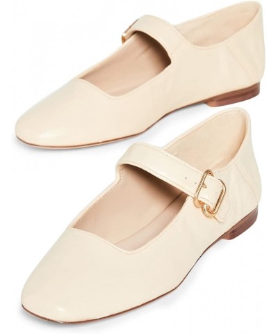 Women Comfy Closed Square Toe Mary Jane Flats Low Heel Single Strap Buckled Outdoor Casual Dress Shoes Cream Yellow $39.10 Flats