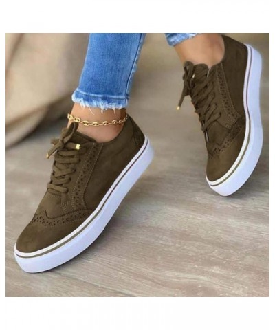 Fashion Sneakers for Women, Women's Fashion Casual Flock Round Oxford Lace Up Flat Single Shoes Green $20.38 Athletic Shoes